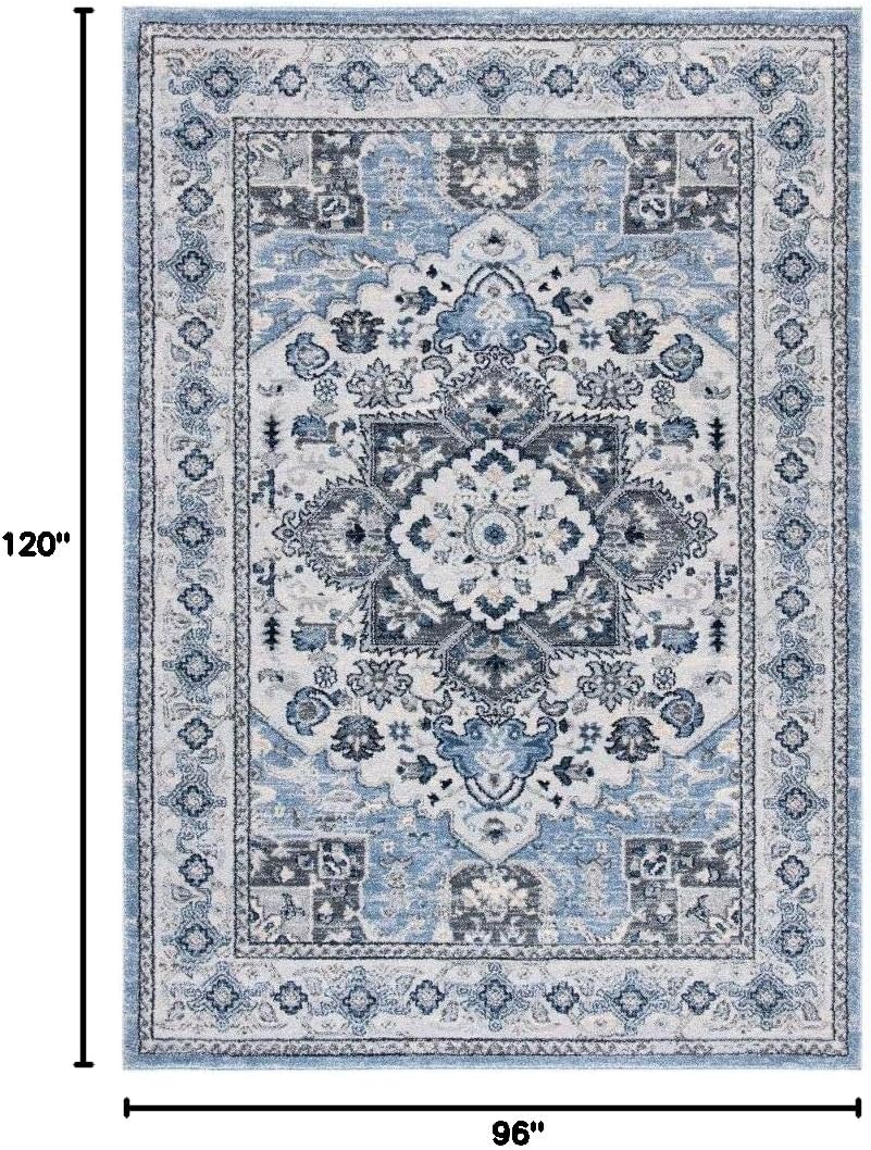 SAFAVIEH Charleston Collection Area Rug - 8' x 10', Blue & Grey, Oriental Medallion Design, Non-Shedding & Easy Care, Ideal for High Traffic Areas in Living Room, Bedroom (CHL431M)