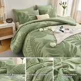 Floral Tufted Lightweight Bedding Comforter Set,Soft Botanical Palm Leaf Pattern Bed Set