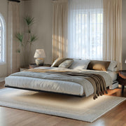 Queen Floating Bed Frame with LED Lights & Charging Station