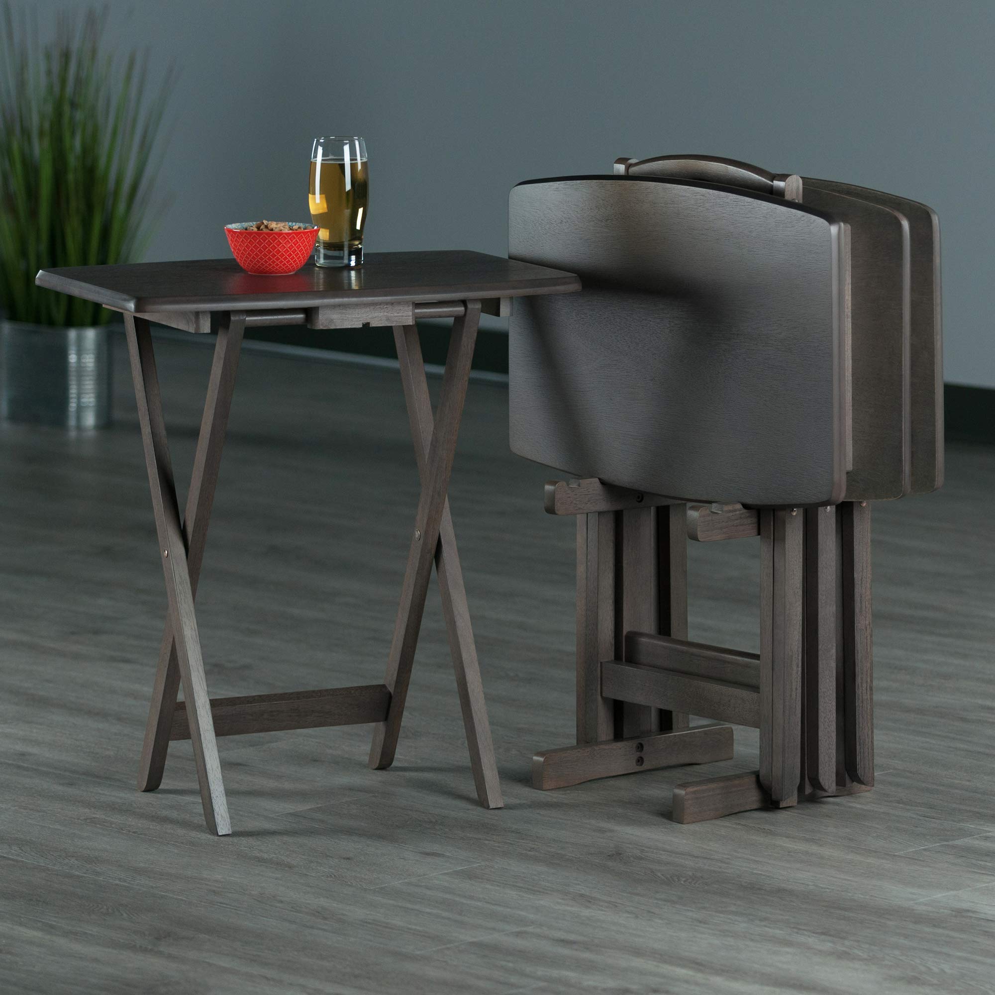 Dorian Oversized Snack Table Set, Oyster Gray (Brown Base) (replace color may vary).