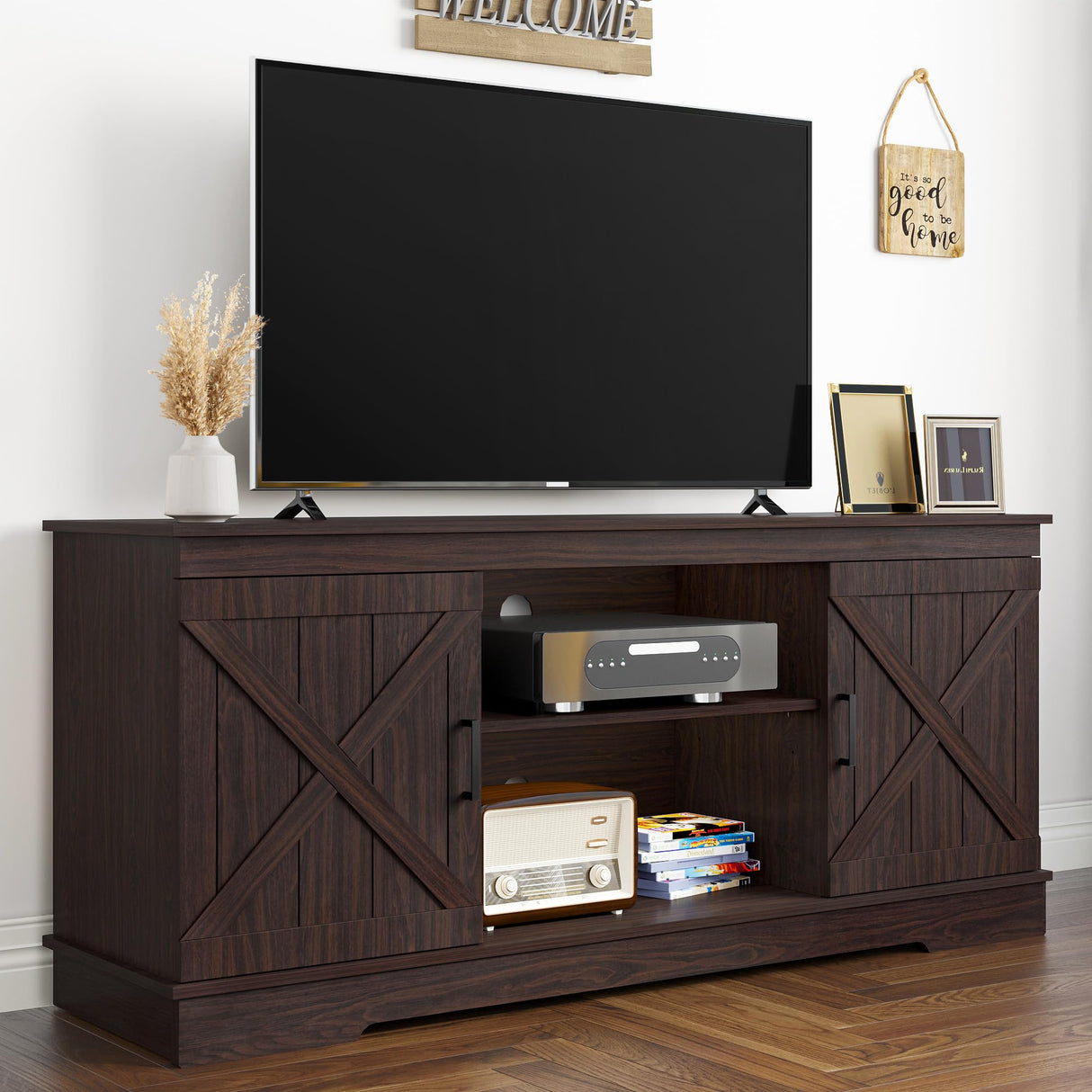 Entertainment Center for 65 Inch TV, Farmhouse TV Stand with Double Barn Doors