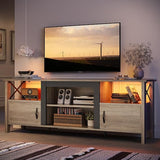 Farmhouse TV Stand for 70 Inch TV with LED Lights - 63 Inch Entertainment Center