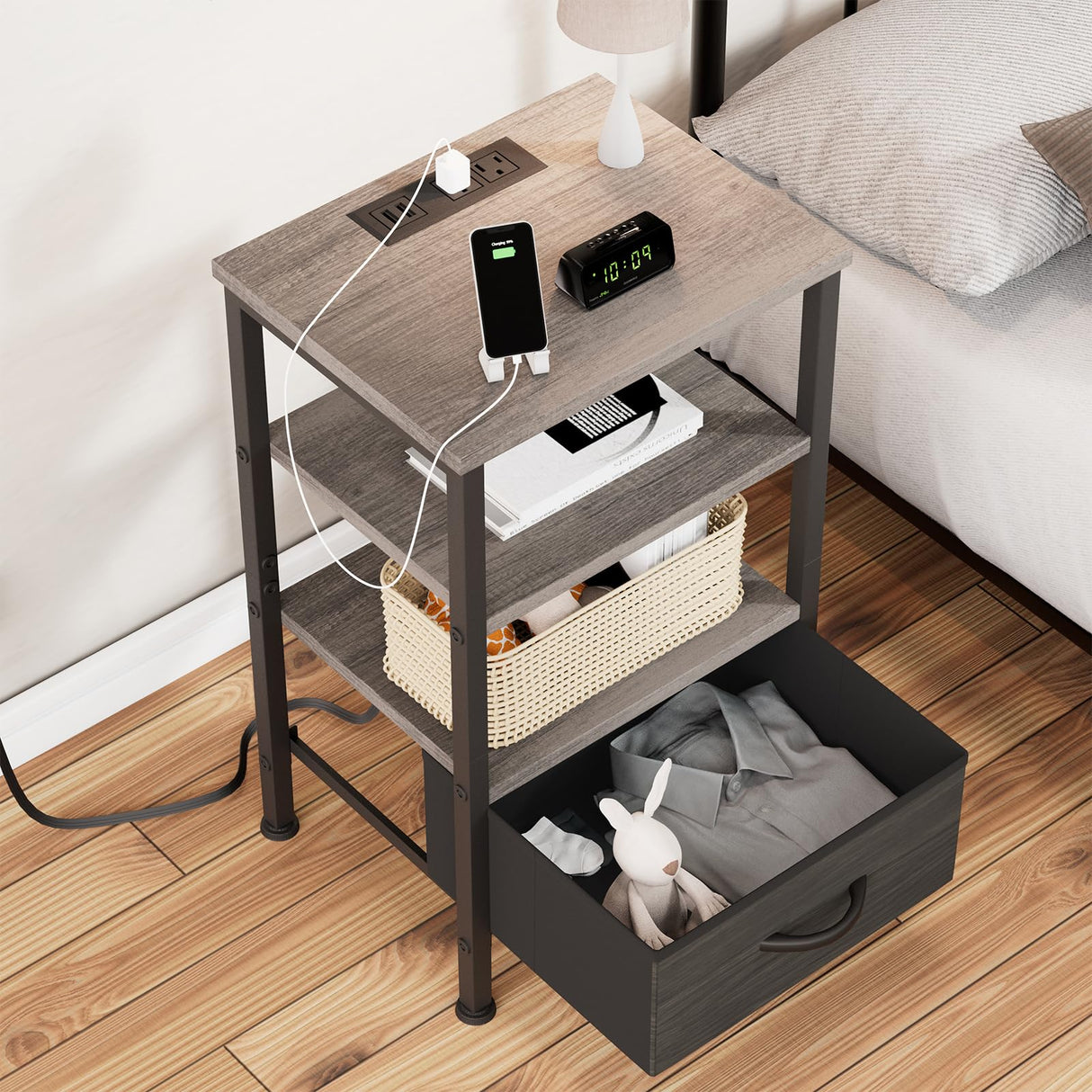 Nightstands Set of 2 with Charging Station, Night Stand with Charging