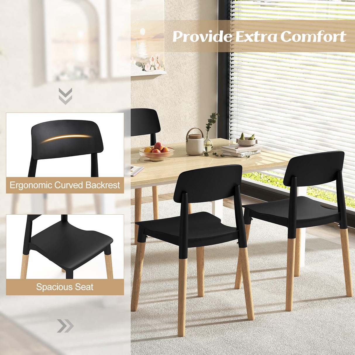 Wooden Dining Chairs Set of 4, Modern Dining Side Chairs Set w/Ergonomic Backrest