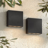 Possini Euro Design Stanford Modern Outdoor Wall Lights Set of 2 Black Metal LED Downlight 5 1/2" Tempered Glass for Exterior House Porch Patio Outside Deck Garage Yard Front Door Garden Home