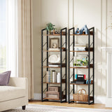 5 Tier Narrow Bookshelf: Tall Bookcase with Edge Protection, Industrial Modern Bookshelves for Bedroom