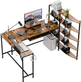 46" L Shaped Computer Desk with LED Lights & Monitor Stand, Reversible Gaming Desk