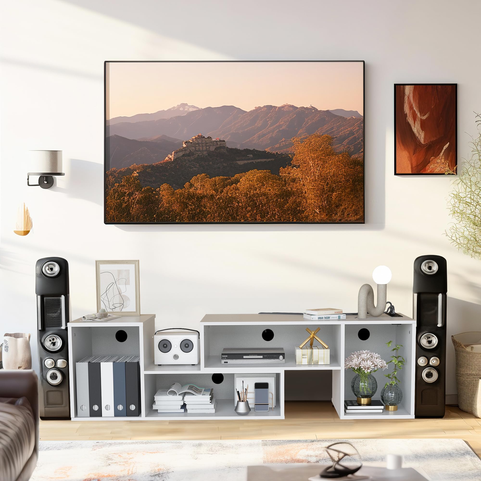 Modern L-Shaped LED TV Stand with Storage for 65-Inch TVs