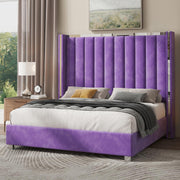 King Velvet Platform Bed with 58" Tufted Wingback Headboard