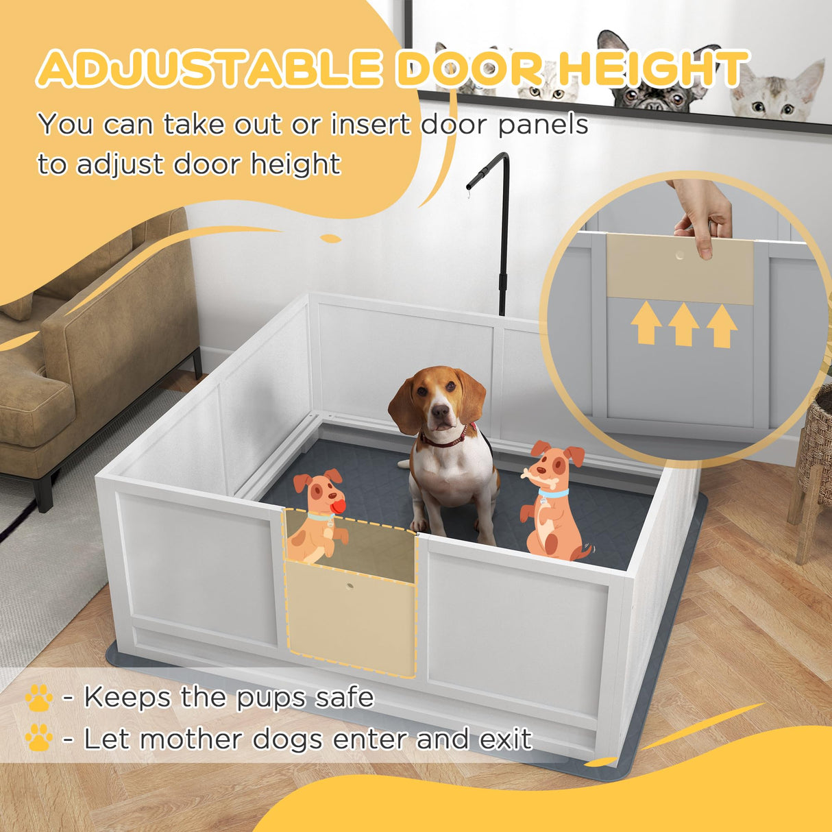 Whelping Box for Dogs with Light Stand & Waterproof Mat - 49" x 48"