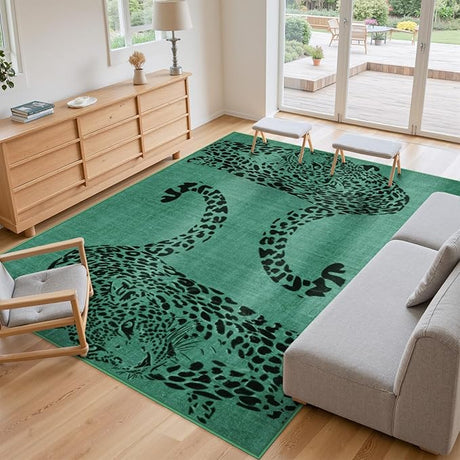 Leopard Print 5x7 Rugs for Living Room, Soft Ultra-Thin Washable Area Rugs