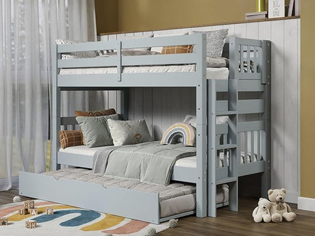 Twin over Twin Mission Style with End Ladder and a Twin Trundle, White