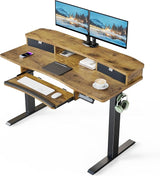 48" x 26" Electric Standing Desk with 2 Drawers & 26.7" Large Keyboard Tray, C-Clamp Mount Compatible, Adjustable Computer Desk for Home Office, Stand Up Desk with 4 Height Presets, Black