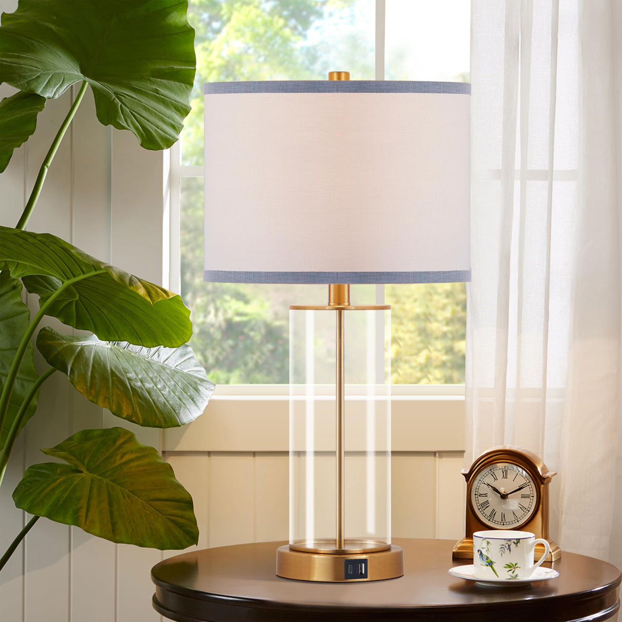23.5'' Glass Table Lamp Set of 2 for Bedroom Antique Brass Finish