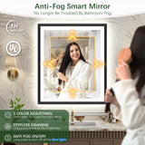 30x36 Black Framed LED Bathroom Mirror - Dimmable with Anti-Fog