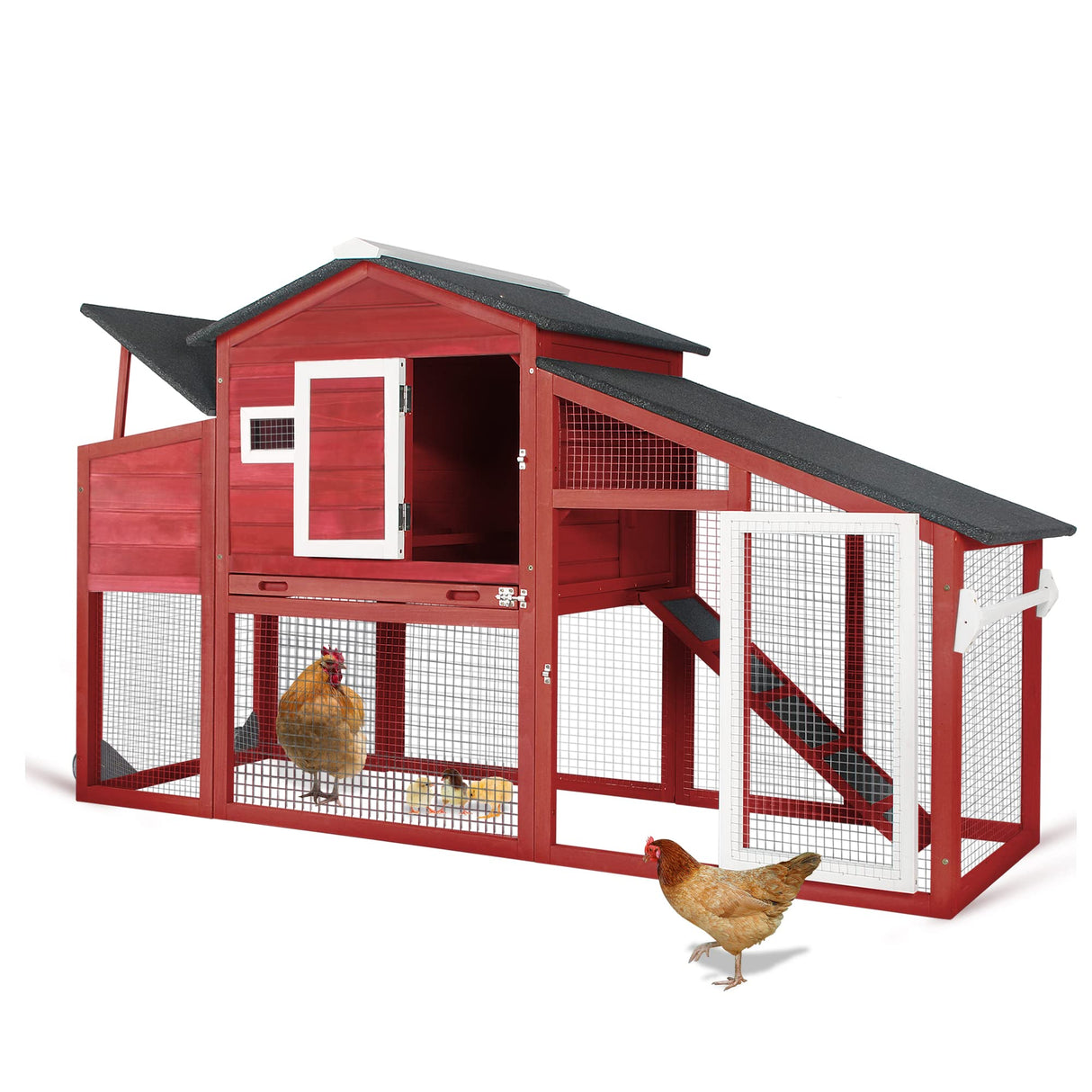 Chicken Coop Large Wooden Chicken Tractor with Wheels Waterproof Outdoor Hen House