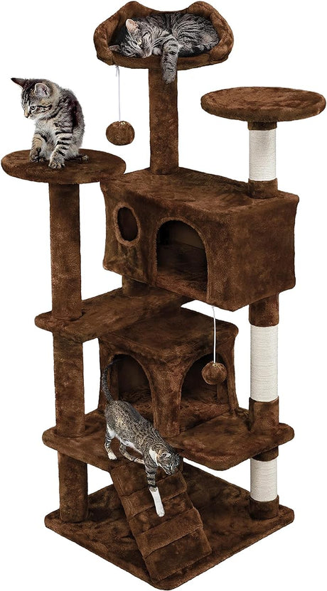 Topeakmart 54in Cat Tree, Cat Tower w/Large Cat Condo Scratching Posts and Perch