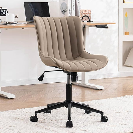 Black Ergonomic Home Office Desk Chair with Wheels Comfy Armless Criss Cross Chair