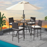 Patio Wicker Barstools Set of 2, Outdoor PE Rattan Bar Chairs with Armrests & Soft Cushiontables