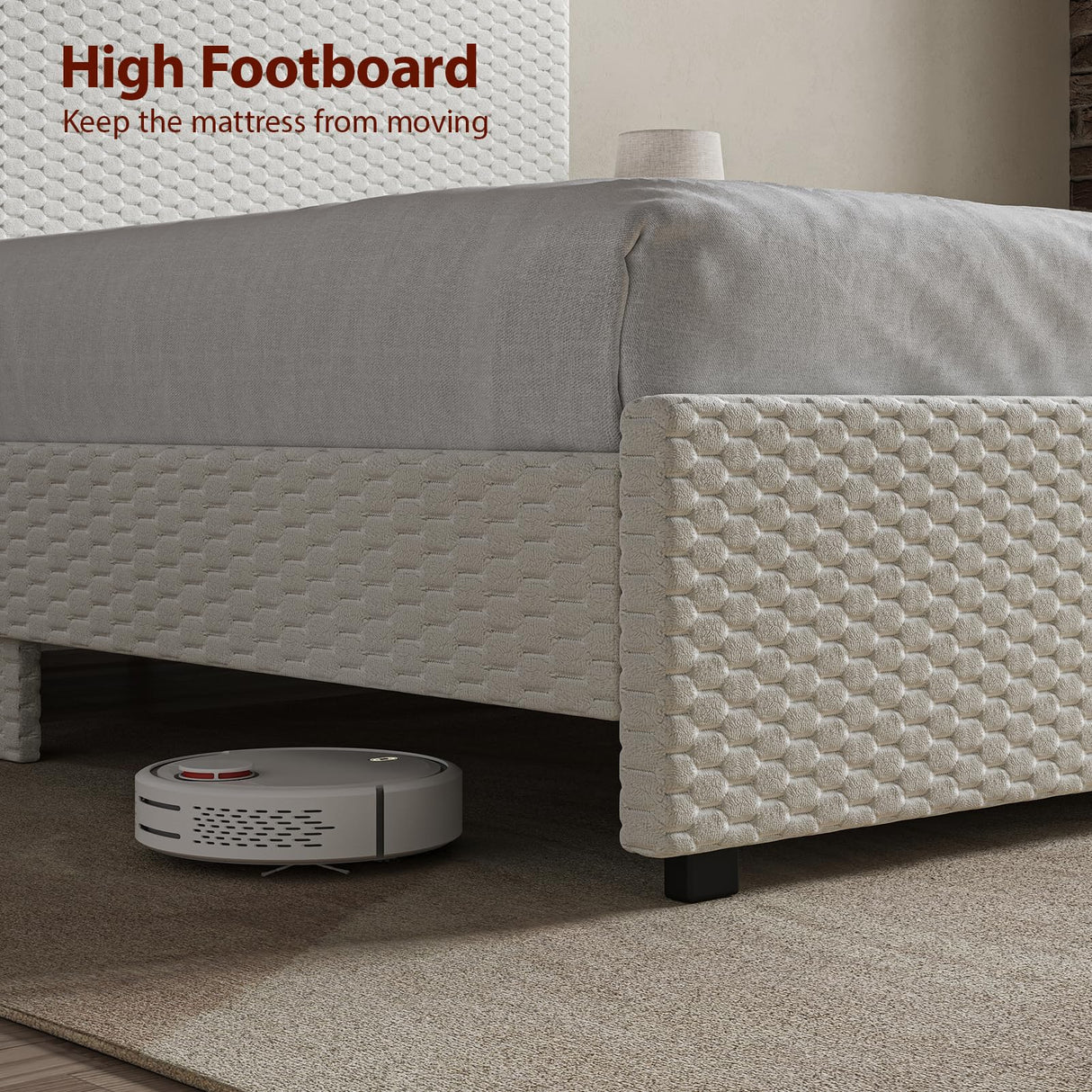 Queen Upholstered Bed Frame with Storage Headboard & LED Lights - White