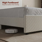 Full Size Upholstered Platform Bed Frame with LED Lights & Storage Headboard