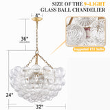 Nordic Bubble Ball Swirled Glass Chandelier, Dia 32" Gild Gold and Clear Modern Hand