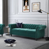 Chesterfield Classic Sofa, Modern Velvet 3 Seater Sofa, Upholstered Tufted Back Settee