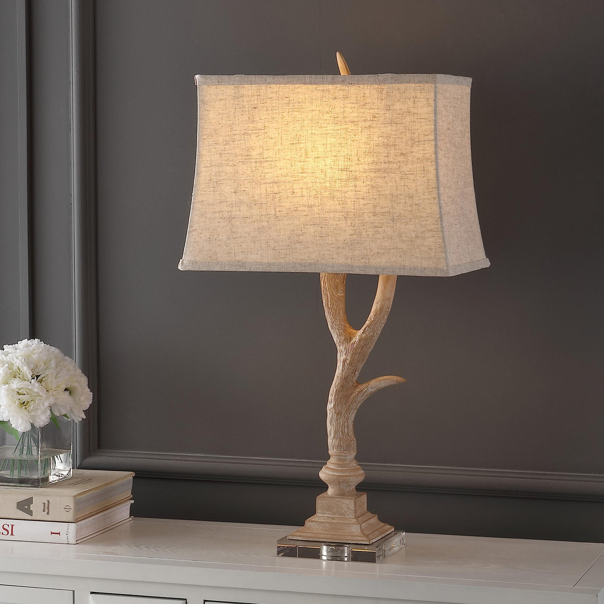 JYL6306B Antler 29.5" Rustic Resin/Crystal LED Table Lamp, Traditional for Bedroom