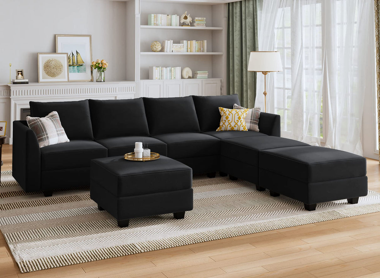 Modular Sectional Sofa Velvet U Shaped Couch with Ottomans Convertible Sectional