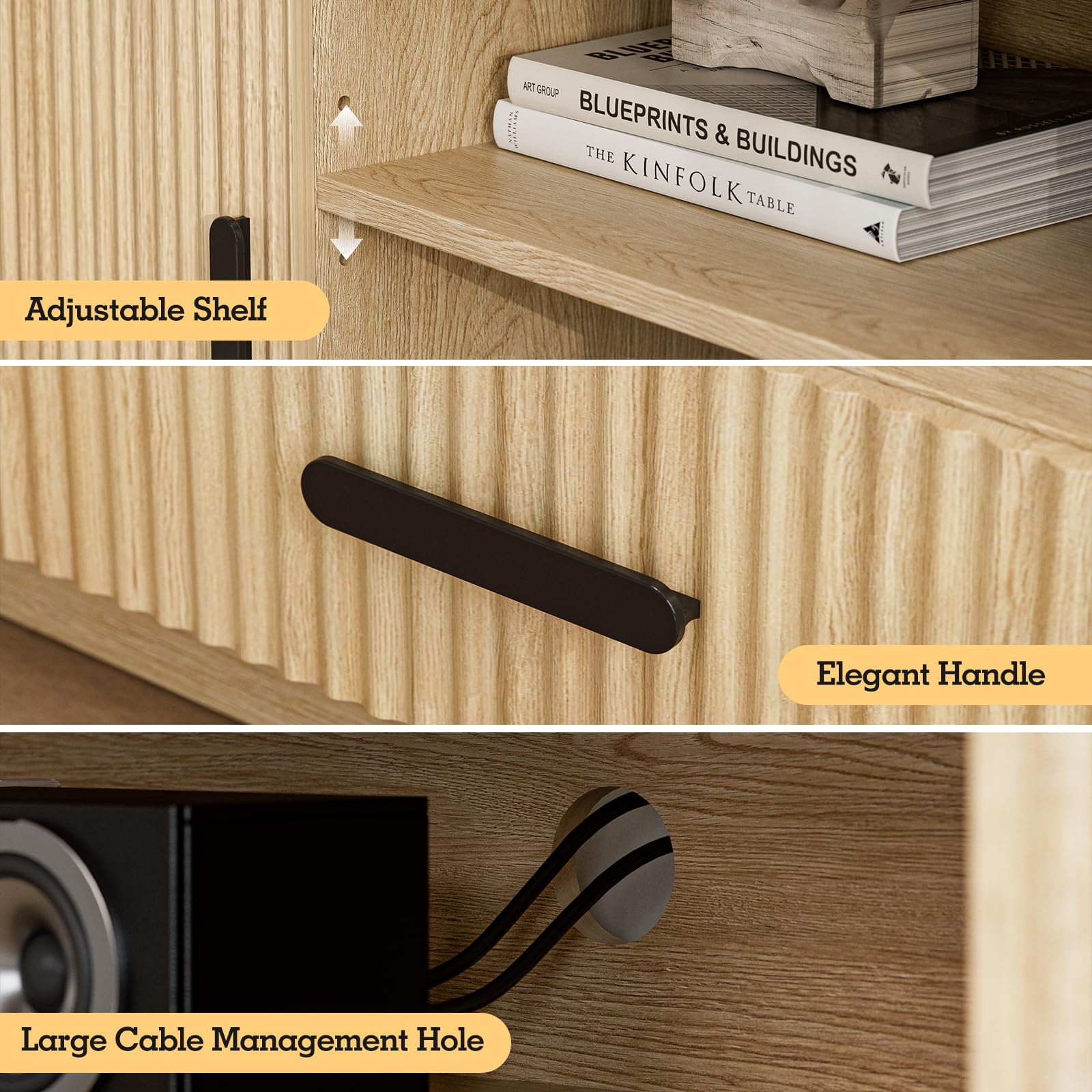 Modern Fluted TV Stand for 55-70 Inch TVs with Storage