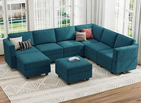 U Shaped Sofa Modular Couch Reversible Storage Ottoman 6 Seater Sofa Large Couches