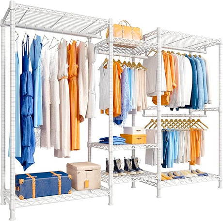 77" H Clothes Rack Heavy Duty Loads 900LBS Metal Clothing Racks for Hanging Clothes Adjustable Clothing Rack