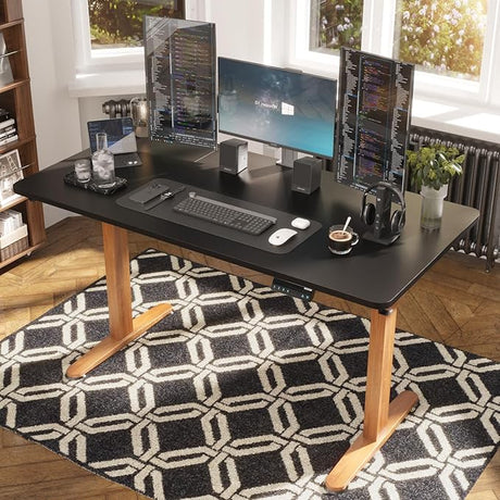 Electric Standing Desk, Height Adjustable Desk 55x 24 Inches, Ergonomic Home Office Sit Stand Up Desk with Memory Preset Controller (Black Frame/Rustic Brown Top)