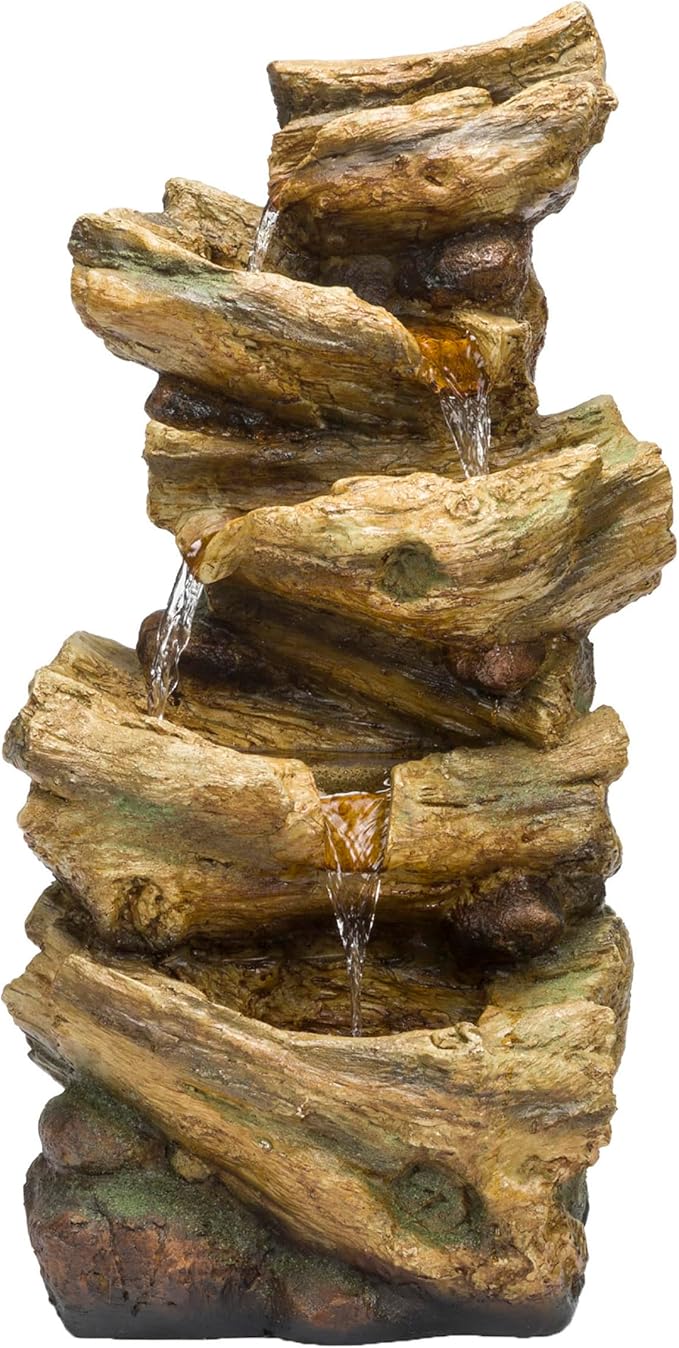 41" Tall Outdoor Rainforest Waterfall Tree Trunk Fountain with LED Lights