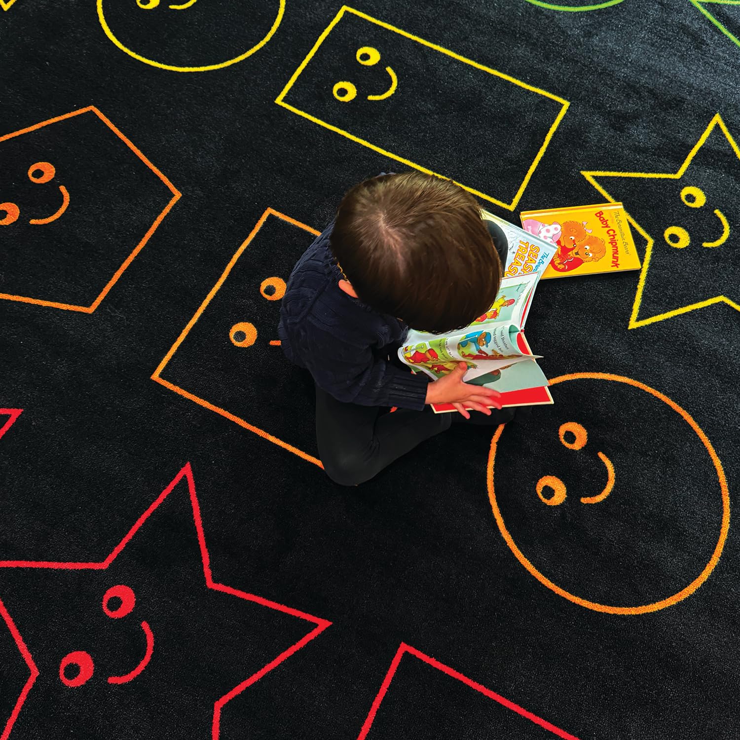 Zety - Nylon School Girl Style Classroom Rugs Elementary - 7.6x12 FT - Playroom and Toddler Rugs- Educational Smiley face Rug for Kids Room, Classroom, Daycare, and Home Learning - Black Pastel Rug