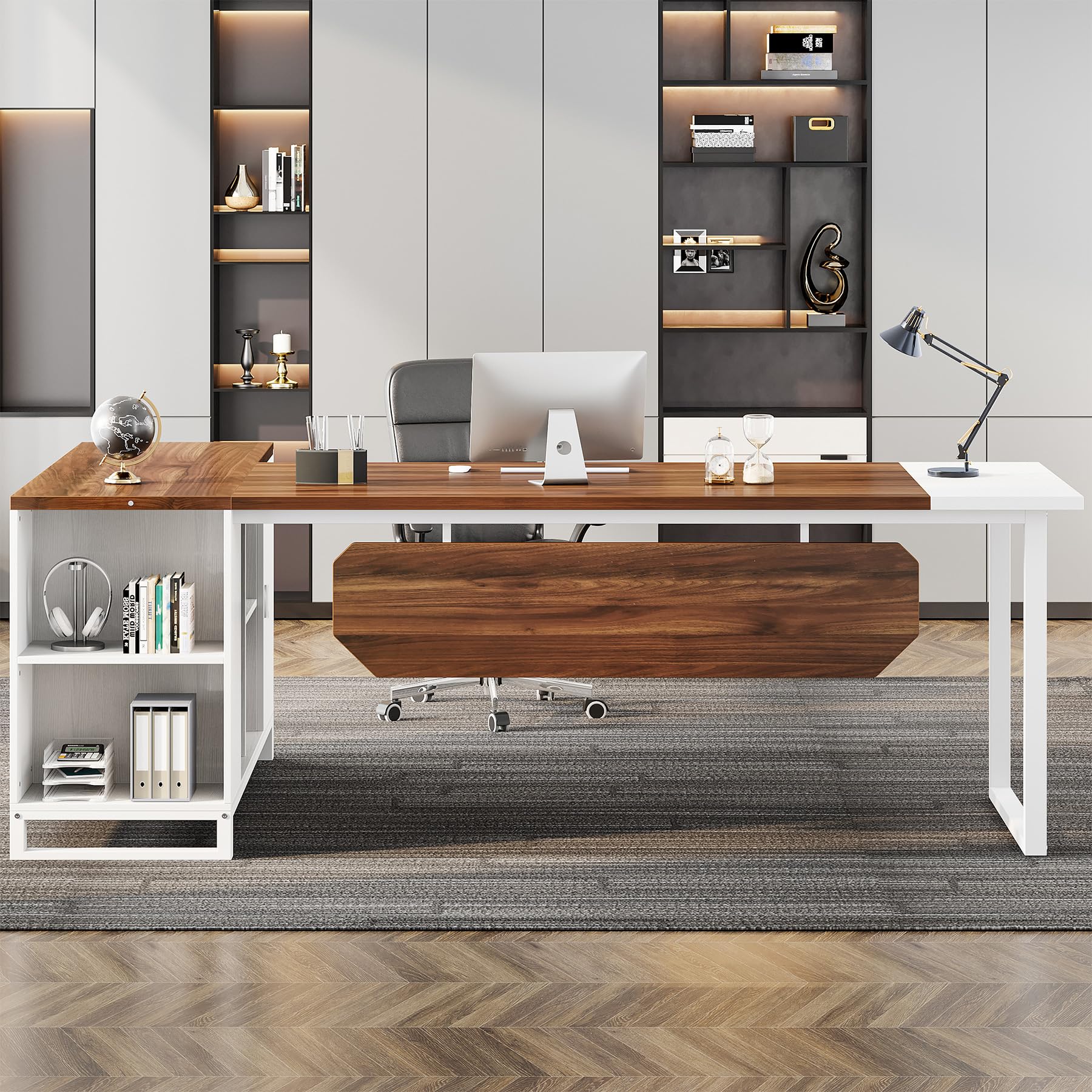 70.8" L-Shaped Executive Desk with 55" File Cabinet,