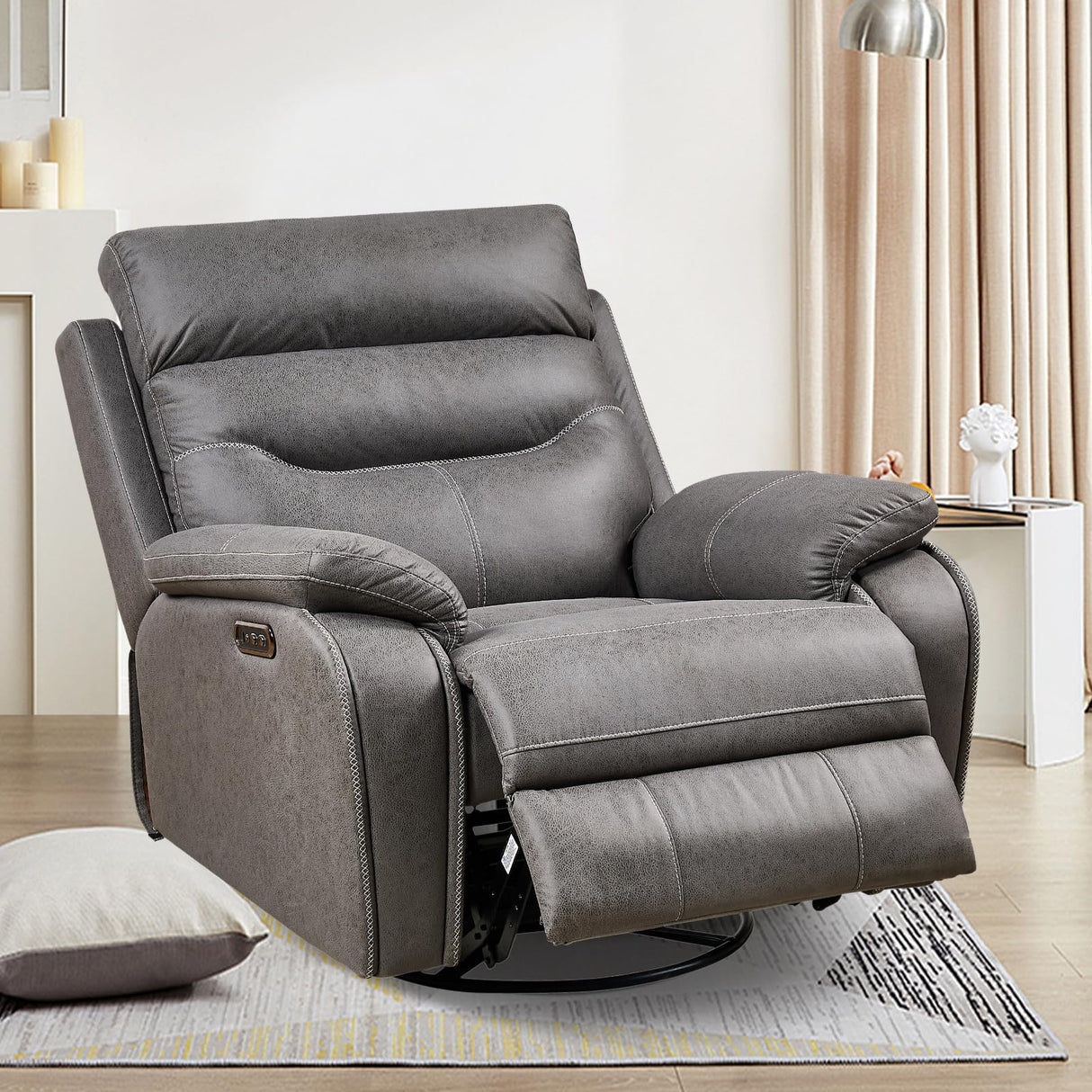 Dual OKIN Motor Power Recliner Chairs Swivel Rocker Recliner with One-key Reset Button