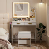 Vanity Desk with LED Lighted Mirror and Charging Station, Makeup Vanity Table Set