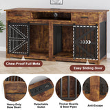 63" Double Dog Crate Furniture with Sliding Door & Charging Station
