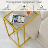 C Shaped Glass End Table, Small Gold Sofa Side Table, Narrow Snack Side Table