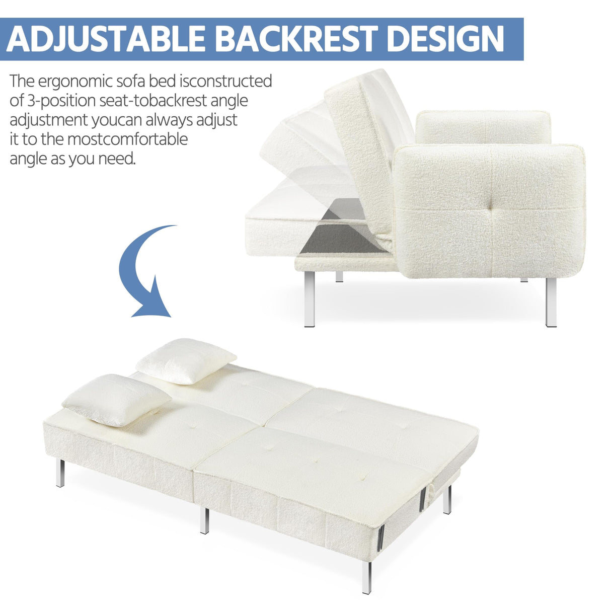 Modern Sofa Bed Convertible Futon with Split-Back Sleeper Bed Recliner