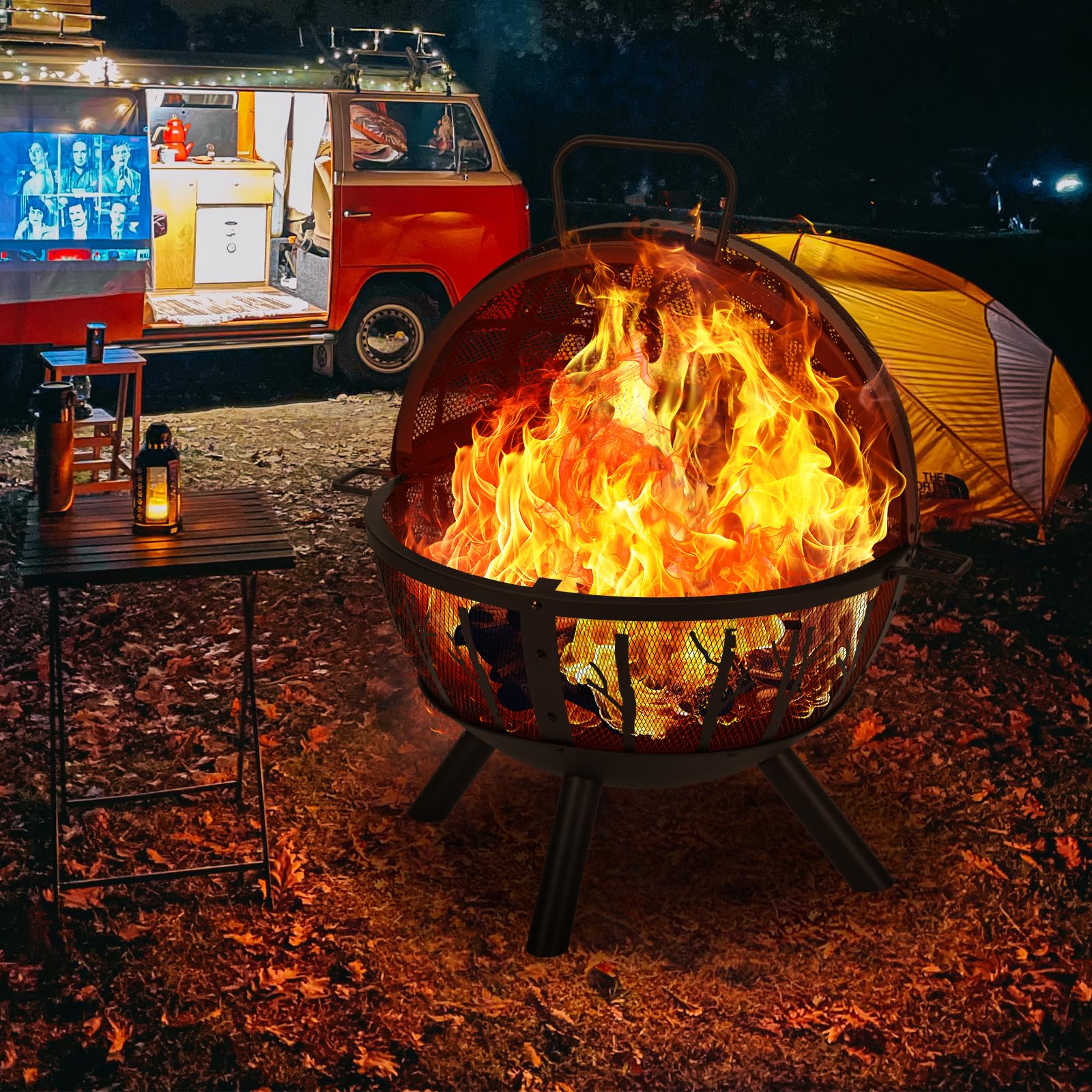 35 Inch Wood Burning Fire Pit with BBQ Grill, Heavy Duty Fire Pits Ball for Outside