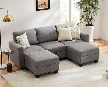 luxury Modular Sectional Sofa w/Storage Seat, 92" U Shaped Modular Couch