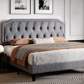 King Size Upholstered Platform Bed with Curved Rhombic Button Tufted Headboard