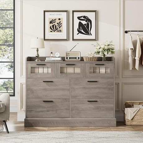 Modern 7 Drawer Double Dresser for Bedroom, Wide Chest of Drawers