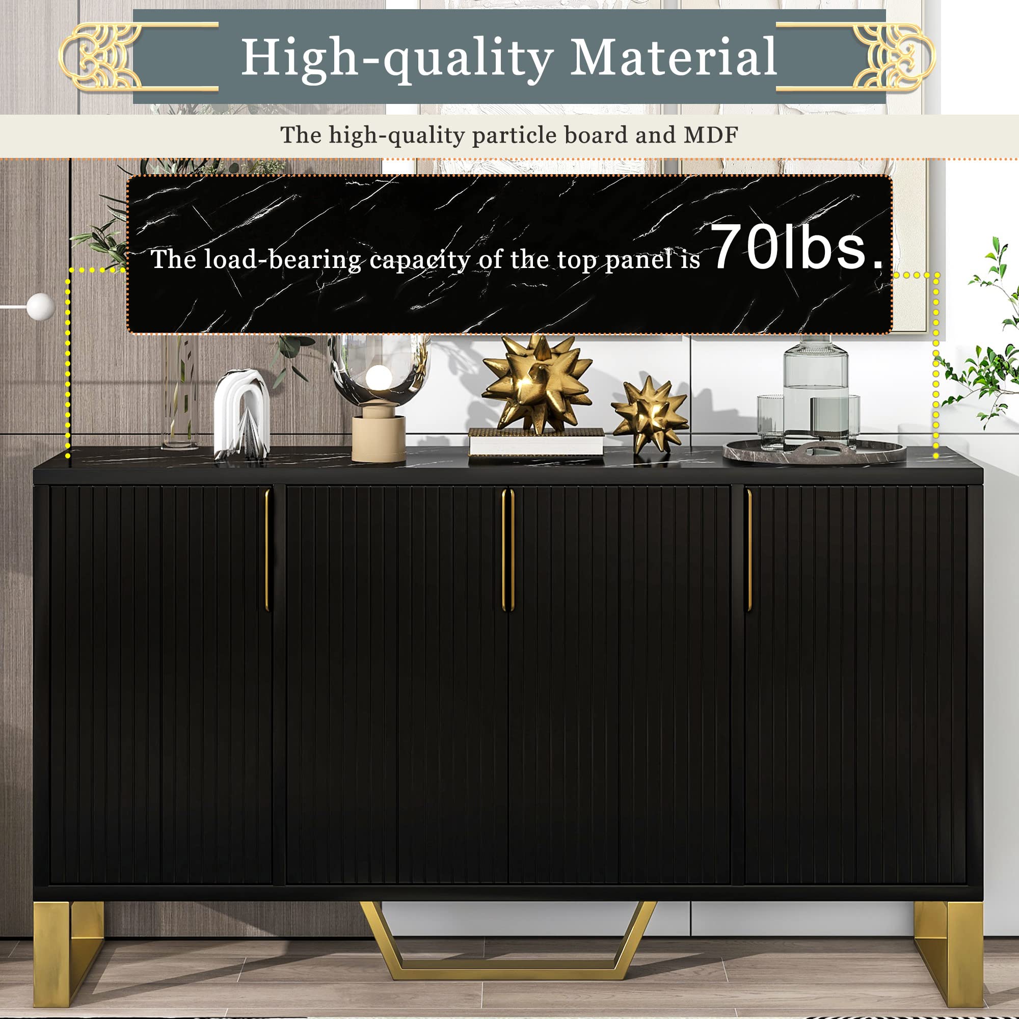 4 Doors (Black) Modern Wood Farmhouse Buffet Sideboard Metal