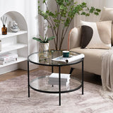 25.6" Round Gold Coffee Tables for Living Room, 2-Tier Glass Top Coffee Table