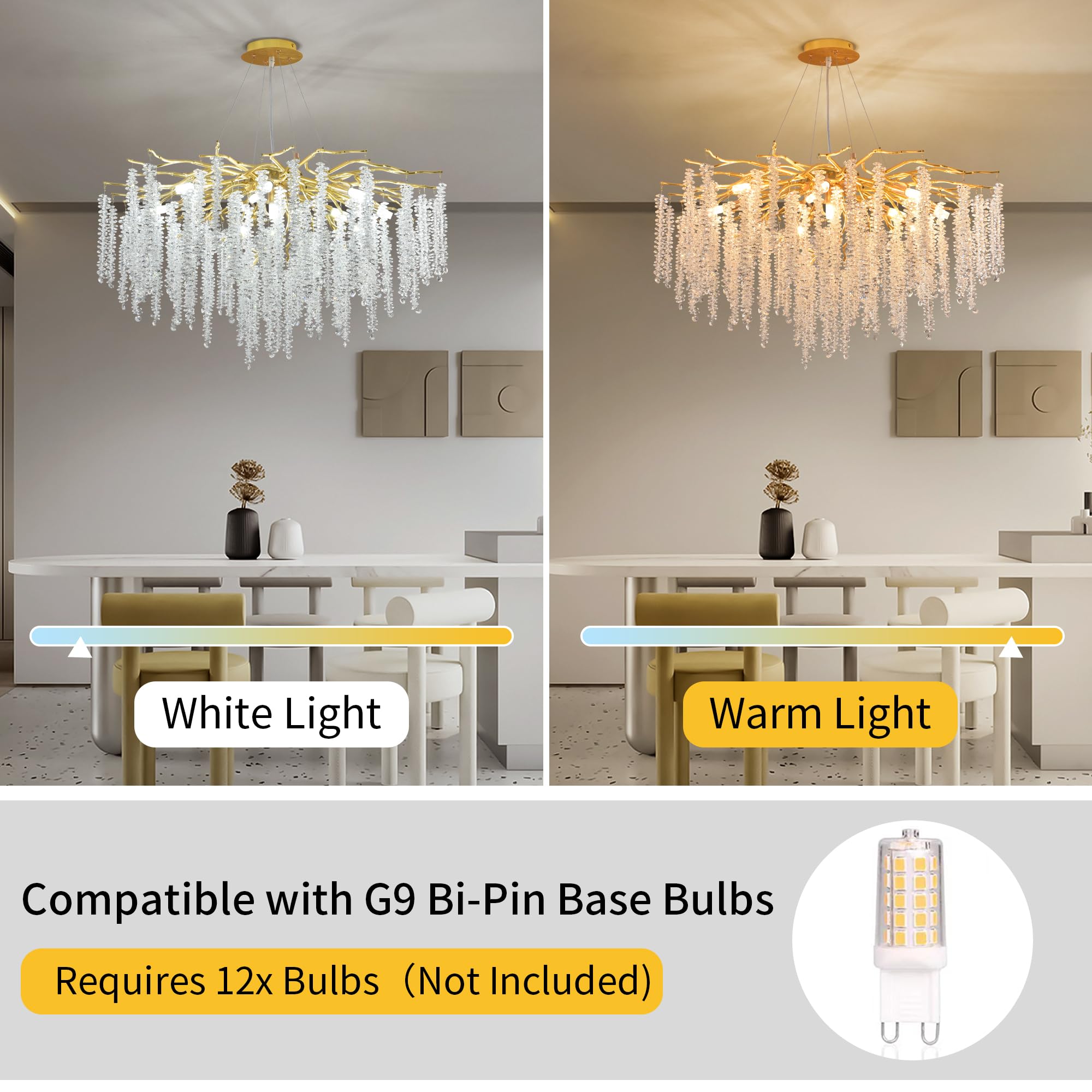Crystal Tree Branches Chandeliers Gold Luxury Round Raindrop Pendant Light 12 Lights