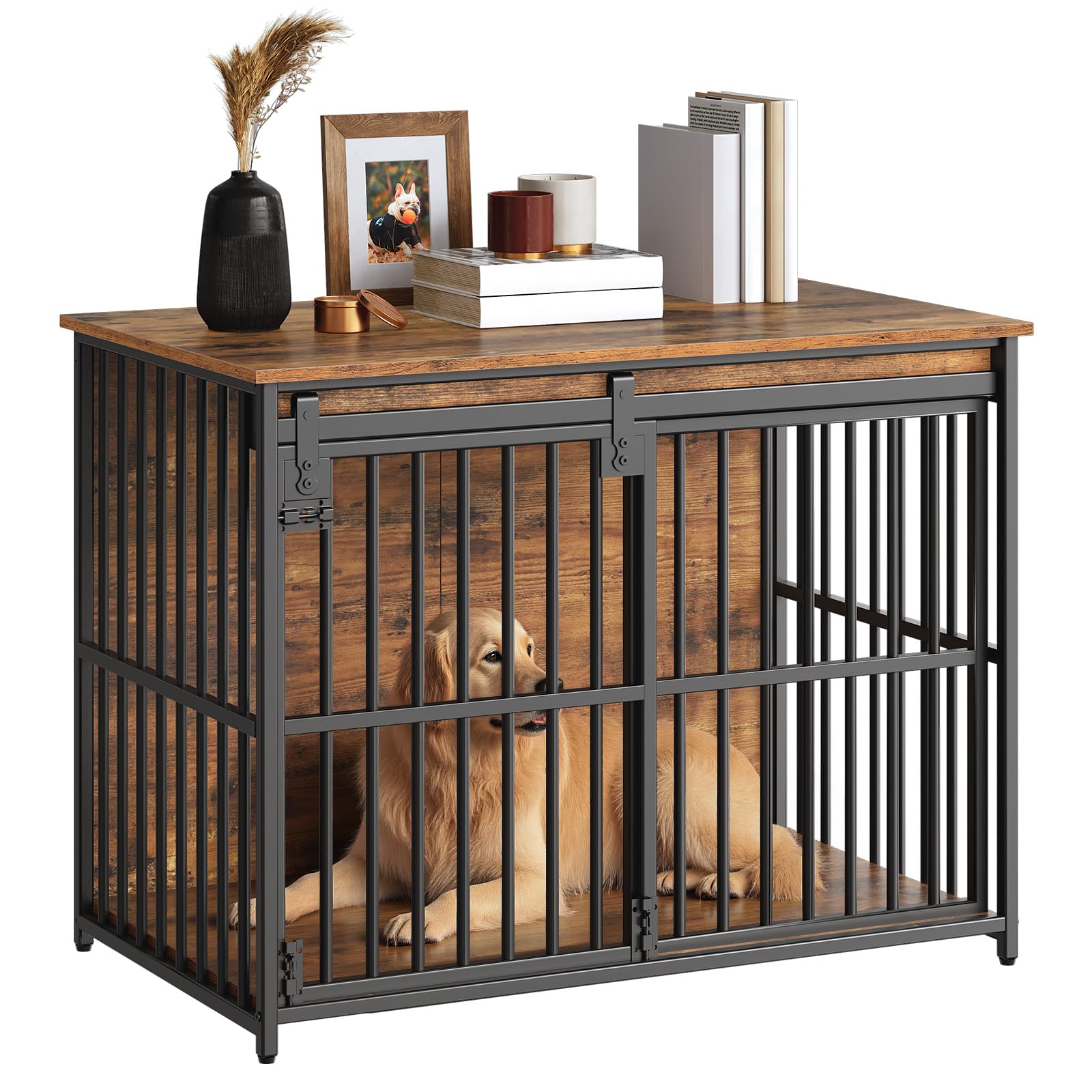 36.6" Heavy Duty Dog Crate Furniture with Sliding Barn Door