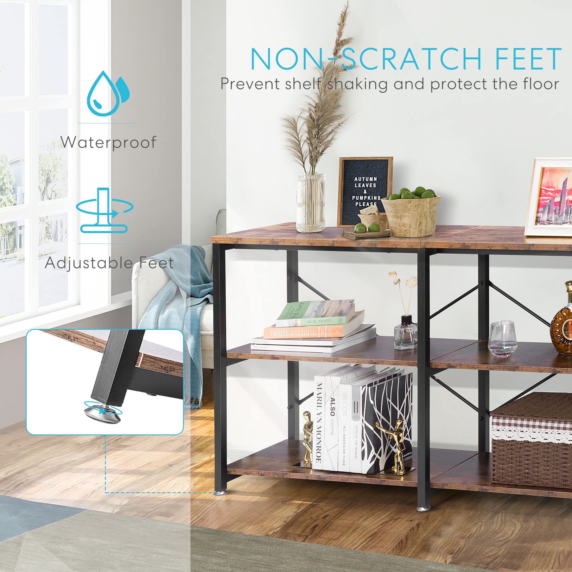 55 Inch Entryway Console Table, Narrow Industrial Sofa Table Behind Couch with 3-